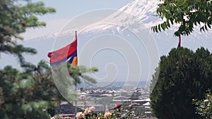 Nagorno-karabakh conflict, Azerbaijan war. Armenian flag on military cementary.