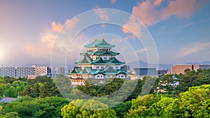 Nagoya castle and city skyline in Japan