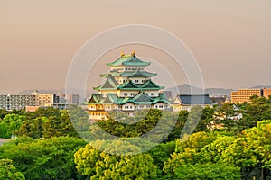 Nagoya castle and city skyline in Japan