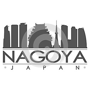 Nagoya Japan Skyline Silhouette Design City Vector Art Famous Buildings.