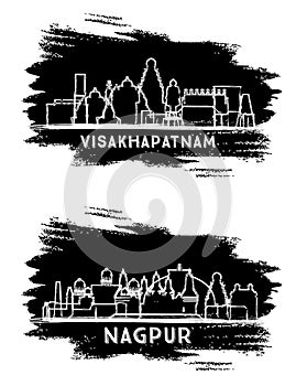 Nagpur and Visakhapatnam India City Skyline Silhouette Set photo