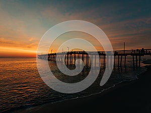 Nags Head Pier at sunrise, in the Outer Banks, North Carolina