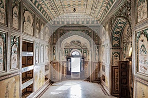 Nahargarh Fort interior medieval architecture with wall artwork at Jaipur, Rajasthan, India