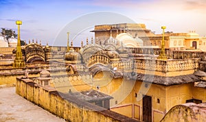 Nahargarh Fort medieval architecture details at sunset at Jaipur, Rajasthan, India