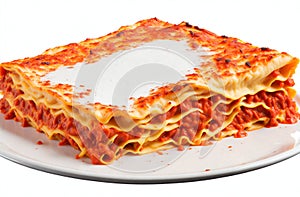 Nahaufnahme einer italienische Lasagne isolated on white background photo