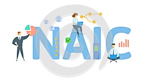 NAIC, National Association of Insurance Commissioners. Concept with keyword, people and icons. Flat vector illustration