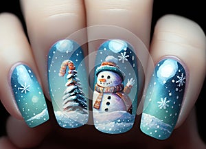 Nail art, Christmas winter design, illustration generated by AI