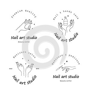 Nail art studio logo set. Modern design for beauty center, spa salon, manicure and pedicure bar.