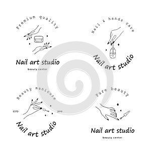 Nail art studio logo set. Modern design for beauty center, spa salon, manicure and pedicure bar.