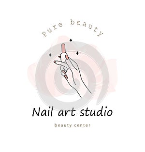 Nail art studio logo template. Modern design for beauty center, spa salon, manicure and pedicure bar. Linear vector