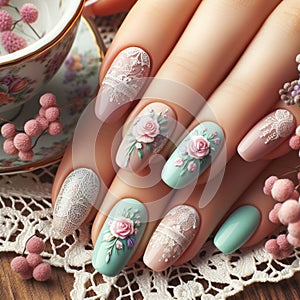 Nail art with Vintage Florals