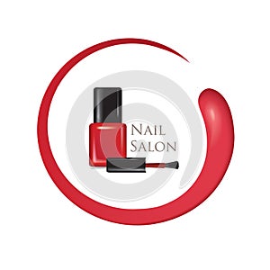 Nail beauty salon background. Manicure nail polish bottle sign.