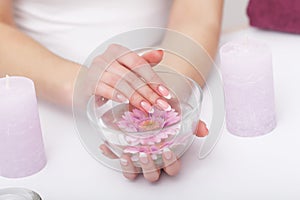 Nail Care. Closeup Of Beautiful Woman Hands With Natural Nails I