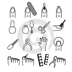 Nail care, manicure and cutter, spa vector icons