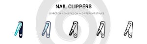 Nail clippers icon in filled, thin line, outline and stroke style. Vector illustration of two colored and black nail clippers