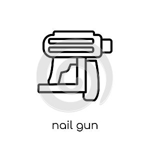 Nail gun icon. Trendy modern flat linear vector Nail gun icon on