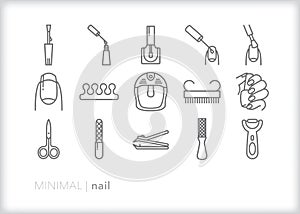 Nail icons of items for a manicure or pedicure