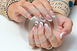 Nail Polish. Art Manicure. Modern style Beauty hands with Stylish Colorful trendy Nails