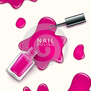 Nail polish beauty paint drop. Cosmetic bottle makeup polish nail or manicure design