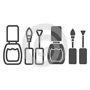 Nail polish line and glyph icon. Nails polish brushes vector illustration isolated on white. Enamel outline style design
