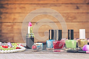 Nail polish, lipstick, beads