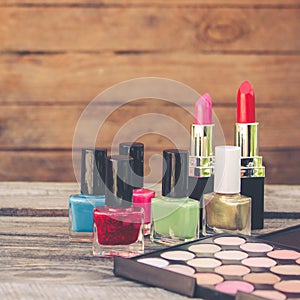 Nail polish, lipstick, eye shadow