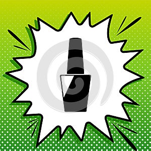 Nail polish sign. Black Icon on white popart Splash at green background with white spots. Illustration