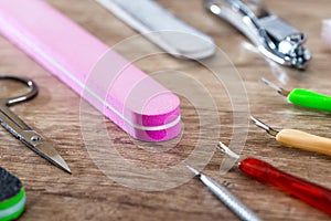 Nail scissors file and clippers to remove the cuticle
