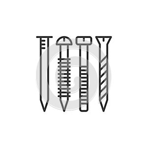 Nail and screw vector concept icon in thin line style