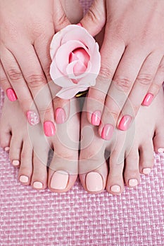 Nail spa procedure. Manicure and pedicure