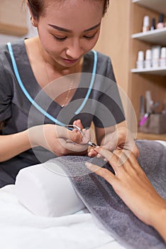 Nail specialist using cuticle nipper