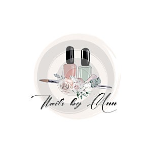 Nail studio logo, creative nail polished illustration for nail bar, manicure salon, manicurist logo