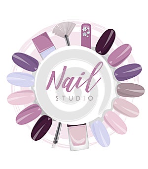 Nail studio logo with elements in purple colour