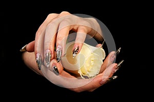 Nails Human fingers with long fingernail and beautiful manicure