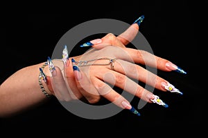 Nails Human fingers with long fingernail and beautiful manicure