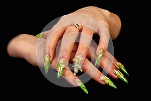 Nails Human fingers with long fingernail and beautiful manicure