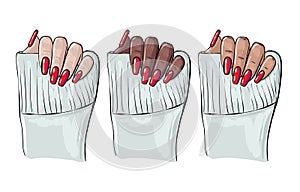 Nails manicure illustration , manicure woman black hand, cosmetology clipart, vector. Beauty salon fashion , shellac nail polish, photo