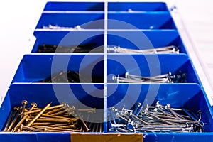 Nails Try Compartments Blue Tools Construction Metal Toolkit Box