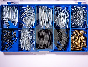 Nails Try Compartments Blue Tools Construction Metal Toolkit Box