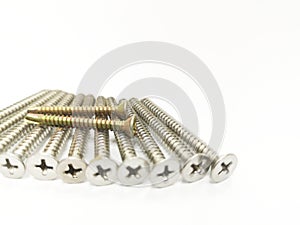 Nails on white background, Equipment technician,Close up thread