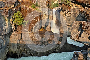 Nairn Falls Provincial Park, Coast Mountains, Waterfall and Canyon at Sunrise, Pemberton, British Columbia, Canada
