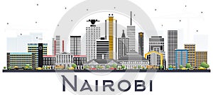 Nairobi Kenya City Skyline with Color Buildings Isolated on White