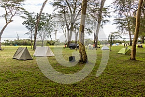 NAIVASHA, KENYA - FEBRUARY 16, 2020: Tents at the Fisherman's Camp near Naivasha lake, Ken