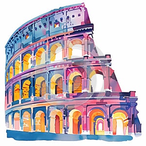 Naive drawing, watercolor colorful painting of Colosseum, Rome