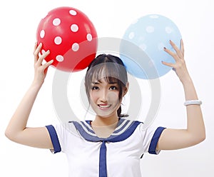 A naive girl and two balloon