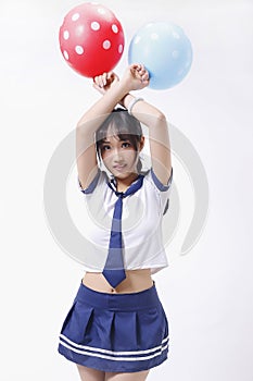 A naive girl and two balloon