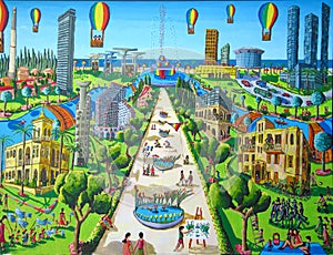 Naive painting of tel aviv city