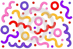 Naive seamless pattern of squiggles with brush texture hand drawn doodle lines on a white background. Creative abstract