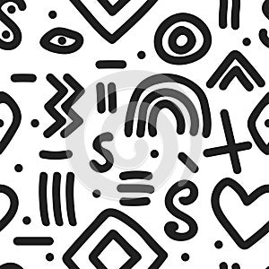 Naive simple seamless pattern with hand drawn abstract shapes