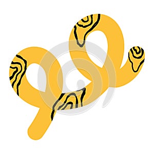 Naive yellow squiggle with black abstract pattern hand drawn doodle lines on a white background. Creative abstract